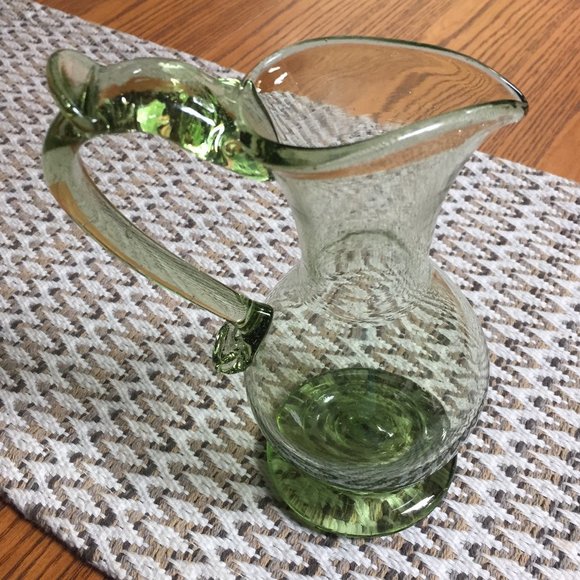 Hand Blown Glass Pitcher Vase Green - Picture 9 of 9